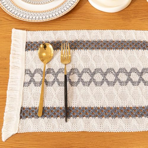 Image of HomeCloud Croshia Woven Table placemat - Heat Resistant, Washable Table Decoration for Dining, Office, Kitchen, Hotel, and Home (Rec White Grey, Set of 1)