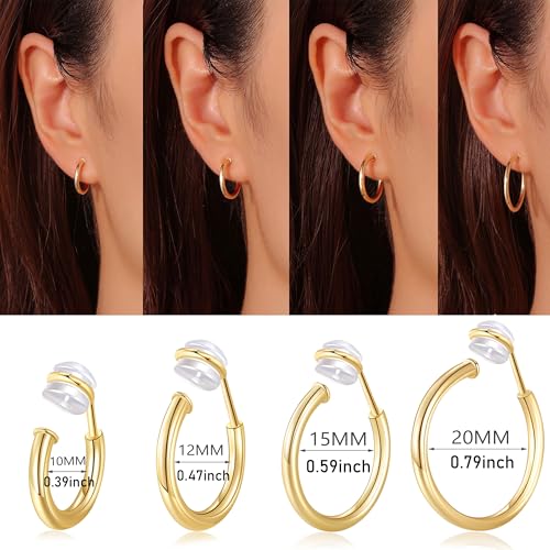 PLOMFOV Clip On Hoop Earrings for Women Non Pierced Earrings Clip On Gold Hoops Fake Earrings Clips for Non-Pierced Ears 10-20MM3