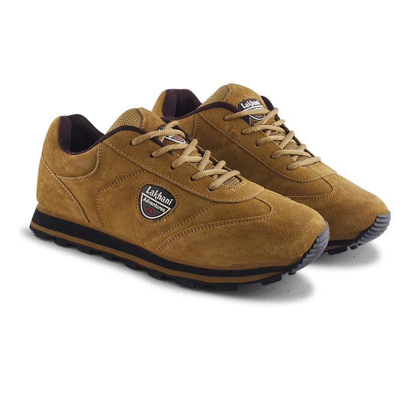 Image of Lakhani Men's Sports Shoes | Lightweight Breathable Running Shoes for Men | Leather Upper, Rubber Sole | Flexible, Comfortable Lace-Up Athletic Shoes