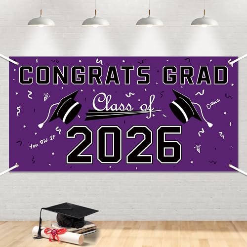 Image of 2026 2027 Graduation Decorations - Purple Polyester Graduation Backdrop - Graduation Party Decorations - Congrats Grad Banner - Graduation Decorations Class of 2026,Graduation Party Favors Supplies Yard Sign