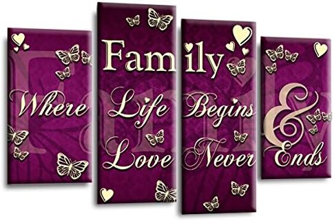 LR Family Love Quote Wall Art Picture Purple Cream Framed Split Panel Print Ready to Hang