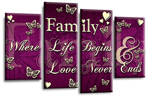 LR Family Love Quote Wall Art Picture Purple Cream Framed Split Panel Print Ready to Hang