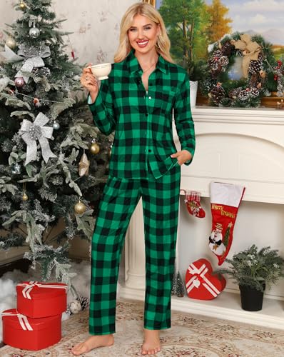 Image of SWOMOG Womens Pajamas Set Long Sleeve Sleepwear Button Down Nightwear Soft Cotton Pj Lounge Sets