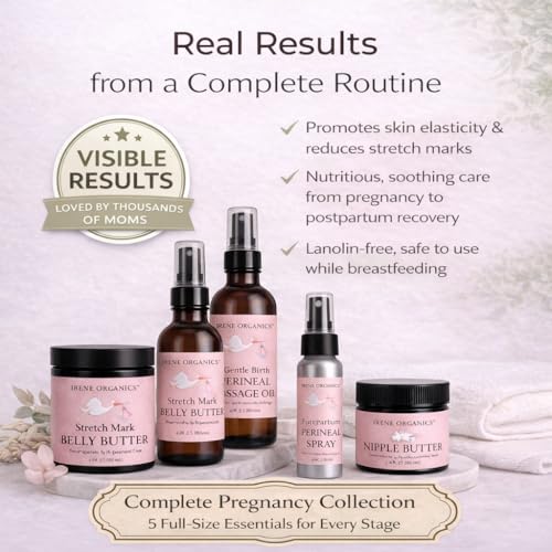 Image of Irene Organics Belly Bundle - 5 Piece Pregnancy Skincare Gift Set with Organic Belly Butter & Natural Body Oil for Stretch Marks (5 piece set)