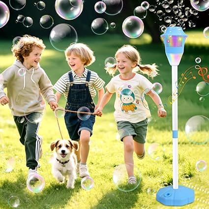 Bubble Machine Automatic, Outdoor Standing Bubble Machine with Lights & Music, Adjustable Height up to 120cm, BubbleMachine Includes Bubble Liquid for Wedding Kids Birthday Party