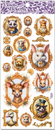 Gold Framed Critter Portrait Stickers by Violette Stickers