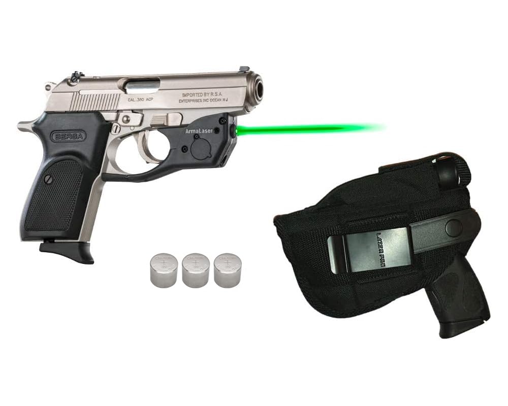 Laser Kit for Bersa® Thunder 380, 22, CC, Combat, 383 DA, 83 & Firestorm w/Tactical Holster, Touch-Activated ArmaLaser TR16GS / TR16G / TR16-G Green Laser & 2 Extra Batteries