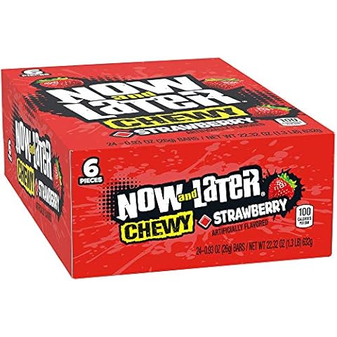 Now & Later Soft Taffy Chews Candy, Strawberry, 0.93 Ounce Bar, Pack of 24 Cover
