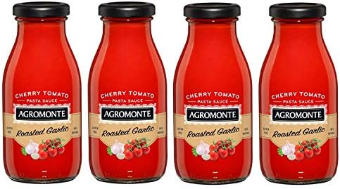 Agromonte Authentic Italian Cherry Tomato Pasta Sauce (Roasted Garlic)- Taste of Italy Gourmet Foodie and Chef Gift - Certified Kosher, Gluten-Free, All Natural (4 pack)