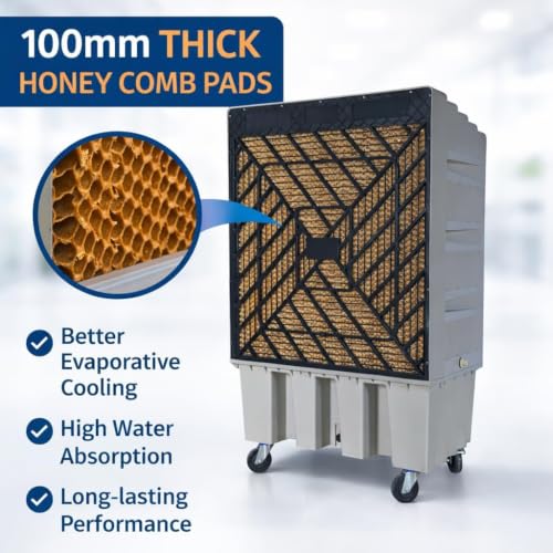 Image of 200 Desert Air Cooler Commercial 3000 Sqft | 13000 m /h Airflow | 30 Inch Fan | 100mm Honeycomb Pads | 500W High Performance Cooler for Large Rooms, Halls, Warehouses & Outdoor Use (White)