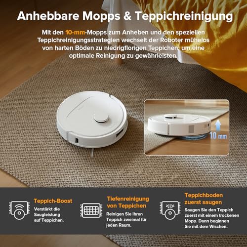 roborock Qrevo Serie Saugroboter mit Wischfunktion, 8000Pa Saugkraft(verbessert von Qrevo S), Anti-Verfilzungs-Seitenbürste, Hindernisvermeidung, LiDAR-Navigation, All-in-One Dock, Weiß(QV 35A Set) 6