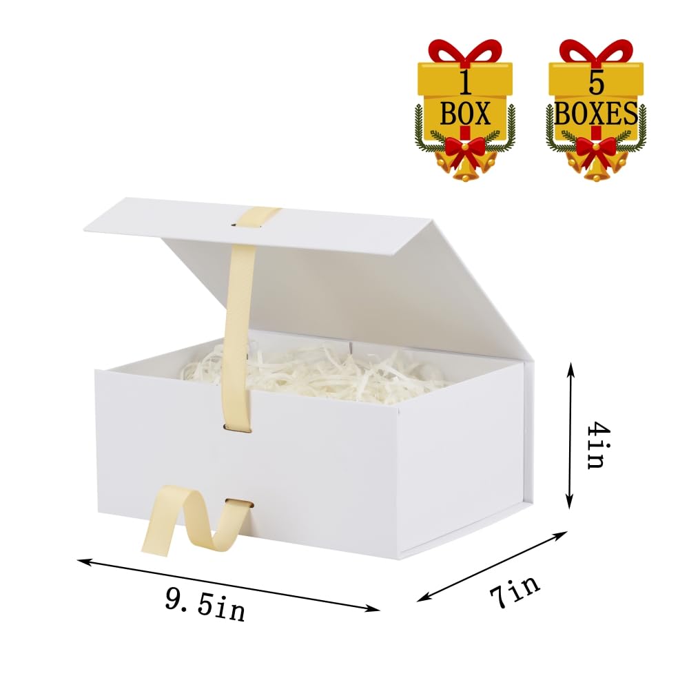 Małe pudełka prezentowe z pokrywkami, 5 szt., 24 x 18 x 10 cm, białe pudełko prezentowe ze wstążką, składane pudełka na prezenty, prezenty rocznicowe, pudełko na oświadczyny dla druhny, papier do