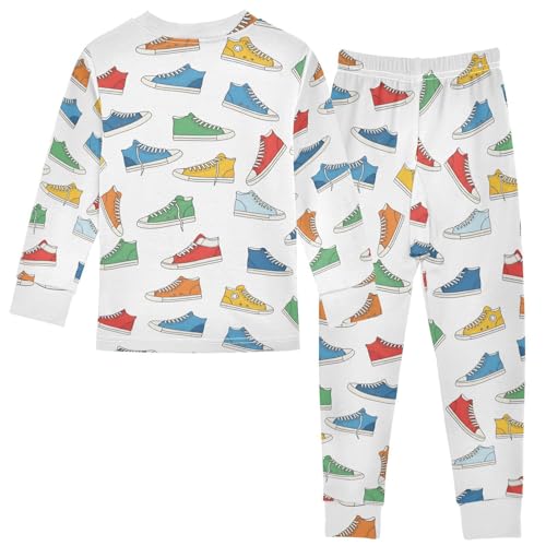 Pajama Sets Long Sleeve Colorful Sneakers Pattern Design Soft Comfy Sleepwear 2 Piece PJS 3-8T3