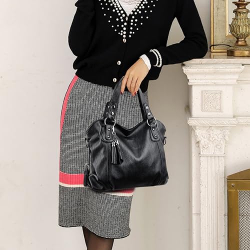 Handbag for Women Large Capacity Tote Leather Purse Top-handle Satchel Zipper Shoulder Bag With Tassel 7