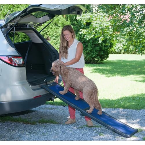 Pet Gear Travel Lite Ramps for Dogs and Cats, Compact Easy-Fold, Lightweight and Portable, Built-in Carry Handle, Supports 150-200lbs, Navy
