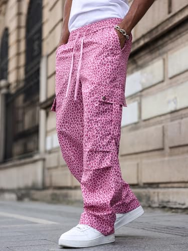 Men's Leopard Print Casual Pants, Pink and White, Casual Pants Party Prom PantsTrendy Personalized Pants4