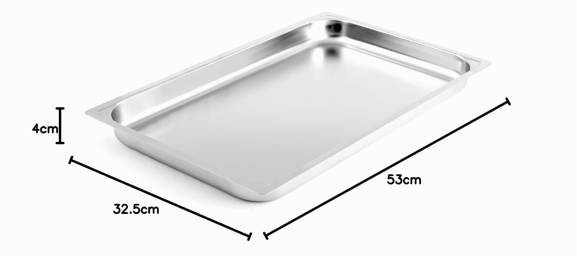 H&H Teglia in Acciaio Inox Bordo Piano, Gastronorm, Inossidabile, Argento, 53x32.5x4 cm