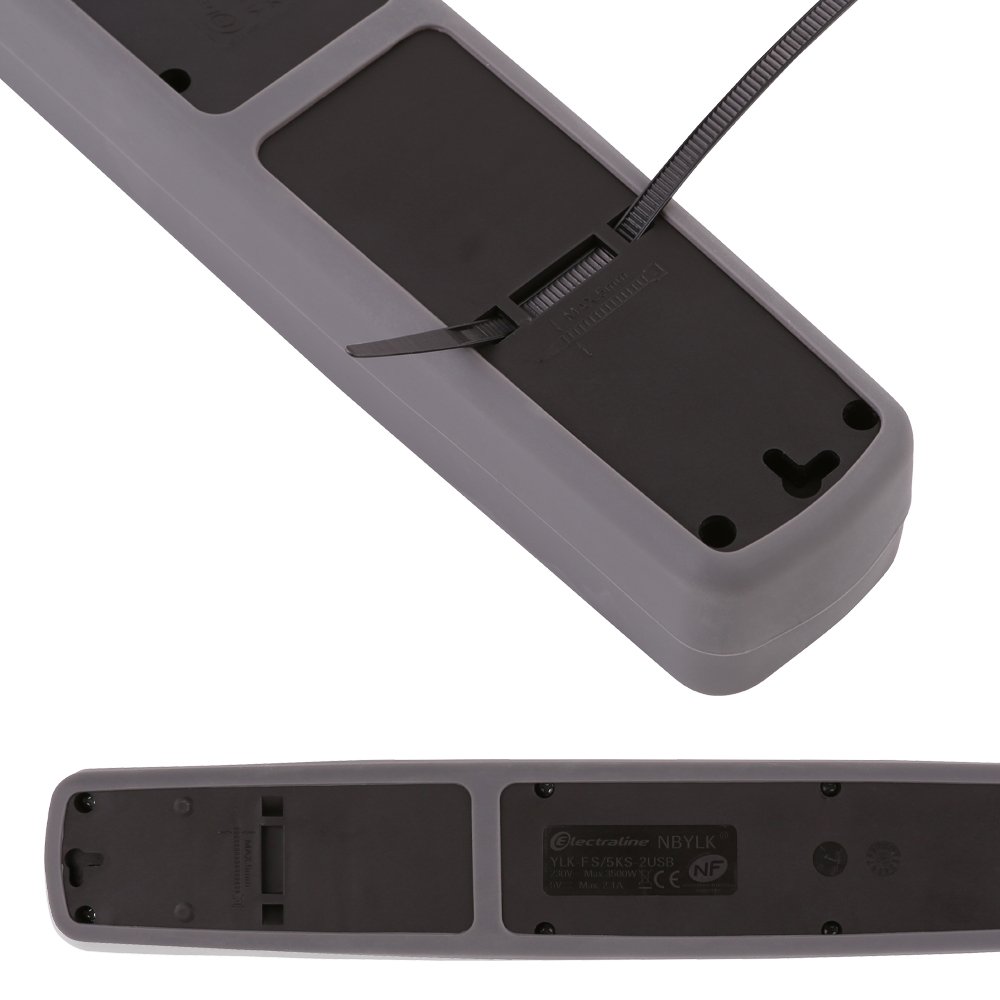 Electraline Gummy 35613 - Blocco multipresa a 3 prese e 2 USB, copertura in silicone, protezione dagli urti, cavo 2 m, spina piatta