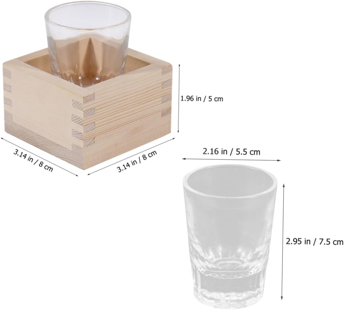 Unomor Traditional Japanese Wooden Sake Cup Set with Glass Cup and Box
