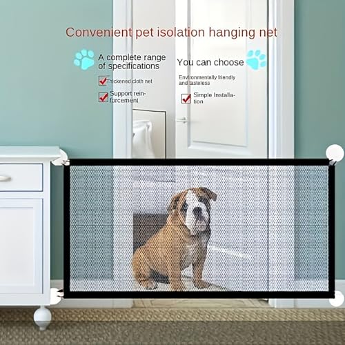 2 Stück Hunde Türschutzgitter 110 x 77 cm Treppenschutzgitter Ohne Bohren Haustiere Kinderschutzgitter mit 8 Klebehaken Hundebarrieren Hunde Türschutzgitter für Innen Und Außenbereich