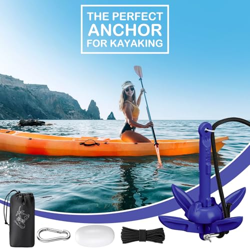 Image of MorningRo 1 Pack 1.5 /3.5 lb Marine Kayak Anchor Kit with 40ft Rope and Buoy Folding Grapnel Boat Anchor Kit Kayak Fishing Accessories for Small Boats, Canoe, SUP Paddle Boards