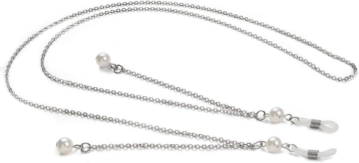 HOOENG Chains Glasses Lanyard for Women Metal Copper Anti-Lost Elegant Eyewear Retainer (Color : Silver, Size : 1)