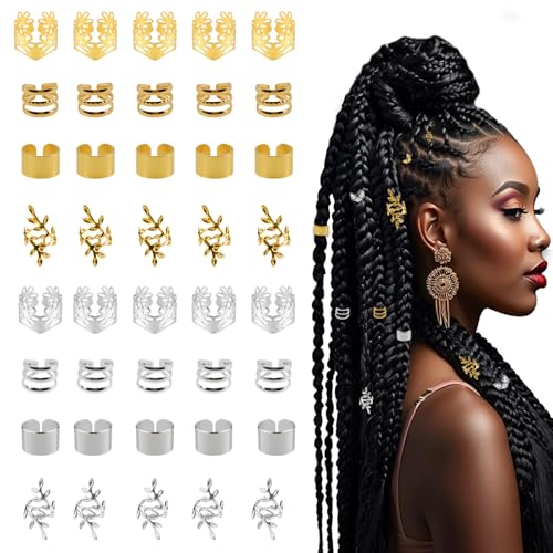 40 Pcs Hair Jewelry for Braids, Silver & Gold Hair...