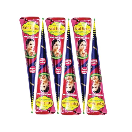 Organic Kajal Brown Natural Organic Chemical Free Mehndi Henna Cones for Hand Design on Festivals & Special Occasions Tattoo Cones (Pack of 6)