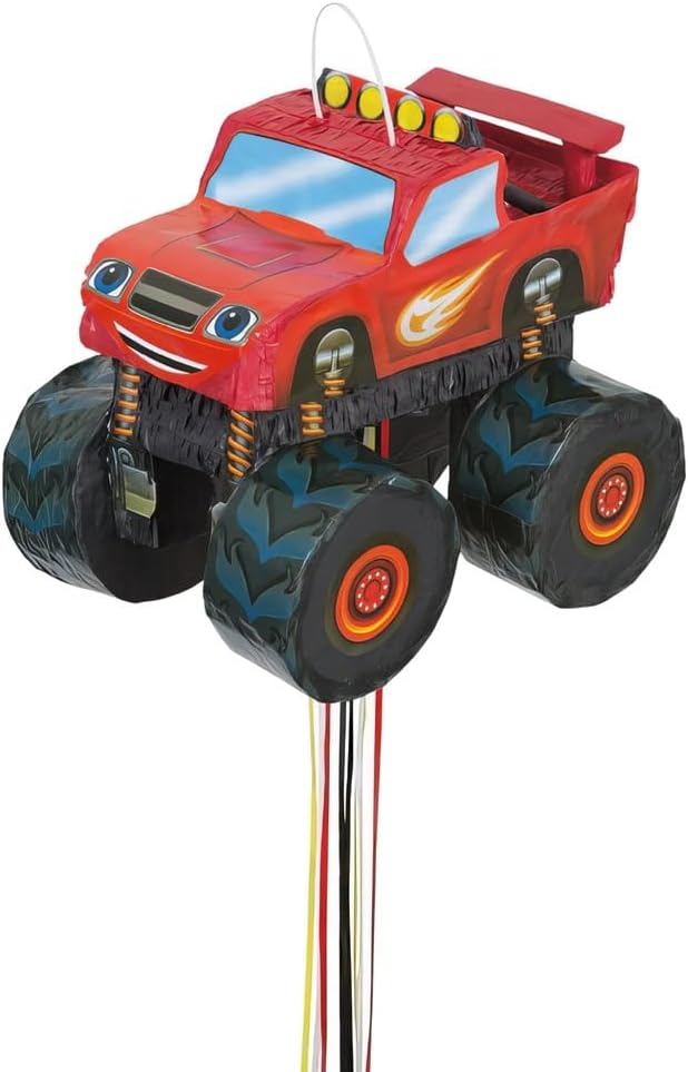 Unique Multicolor Blaze and the Monster Machines 3D Pull String Pinata - 14" x 11" - Perfect for Birthdays, Kids' Parties & Themed Celebrations (1 Pc.)