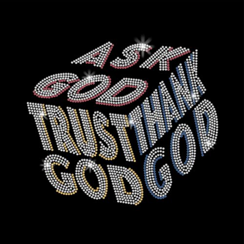 SUPERDANT Strass Transfer Frag Gott zum Aufbügeln Vertraue Gott Sei Dank Bling Strass T Shirt Transfer Strass Aufbügels Wärmetransfers Hotfix Aufkleber für T Shirts Kleidung Hoodies