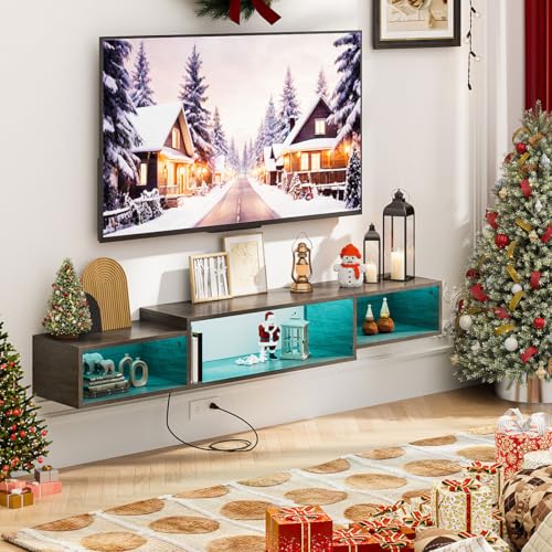 El Mejor Listado de Centro de Tv Top 5. 50 Simple Wisdom Mueble TV,Mueble Flotante para TV Está Equipado con una Regleta de Enchufes y una Tira de Luz LED,Centro de Entretenimiento para TVs Tiene Tres Espacios de...