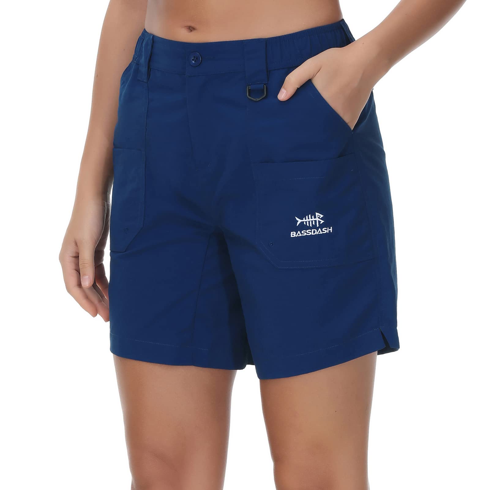 BASSDASH Women’s 7” Fishing Shorts UPF 50+ Water Resistant Quick Dry Lightweight Hiking Cargo Shorts with Pockets FP03W Dark Blue