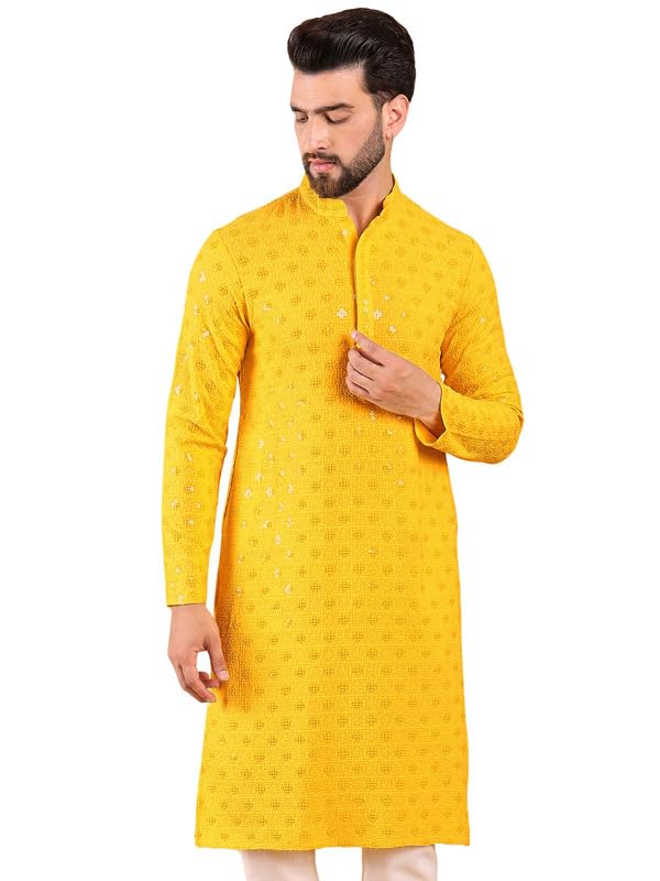 Men Viscose Rayon Solid Embroidered Straight Kurta (MKU1010YLW)-picture-40