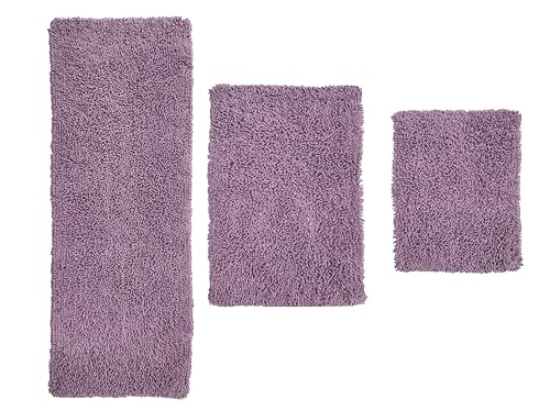 Home Weavers Fantasia Bath Rug 100% Cotton Bathroom Rugs Set, Washable Rug, Extra Soft and Absorbent Bath Rug, Kitchen Mat, Bath Mat Set, Bath Floor Mat Non Slip, 3 Piece Set with Runner, Purple