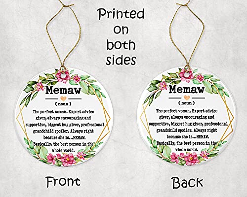Wolfedesignpdd Memaw Noun Ornament - Christmas Ornament For Memaw - Mother's Day Ornament - Memaw Gifts - Memaw Definition - Keepsake Printed On Both Sides, White #TOP2