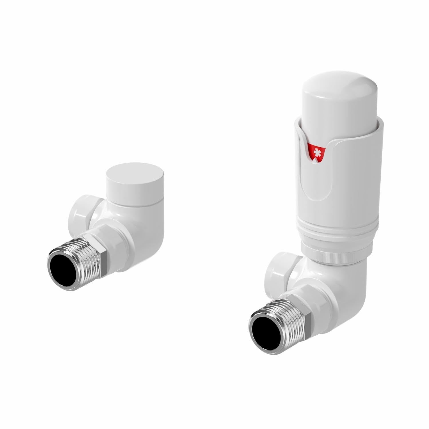 Duratherm White Duratherm® Thermostatic Radiator Valve Pack Set, 15Mm Lockshield Trv & Thermostat, Valves For Radiators, Corner