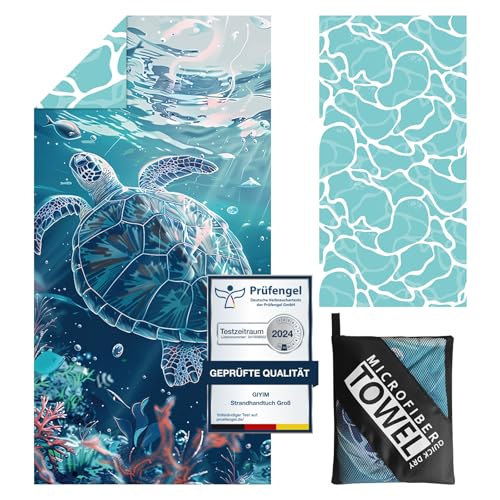 Giyim Strandhandtuch Groß - 180 x 100 cm Strandtuch Mikrofaser mit Tasche, Saugfähig und Schnell Trocknende Strandtuch, Weiches & Leichtes Beach Towel für Strand, Schwimmen (Schildkröten)