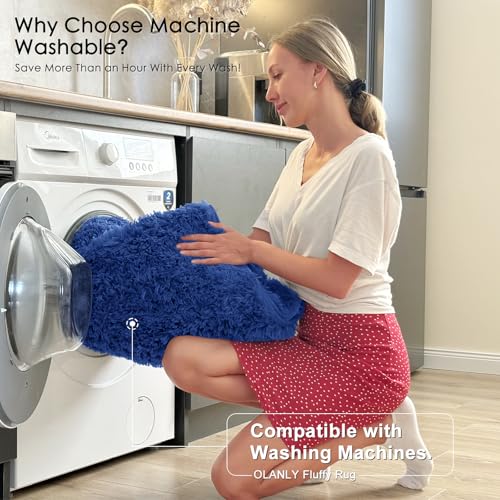 OLANLY 3x5 Machine Washable Small Bedside Rug, Soft Fluffy Shaggy Rugs for Living Room, Bedroom, Indoor Floor Carpet for Kids Girls and Boys, Preppy Dorms, Nursery, Home Decor Aesthetic, Navy Blue