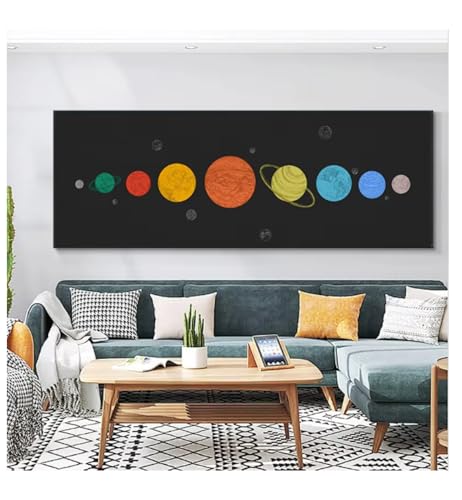 Impression sur toile colorée du système solaire et affiche murale 50x150cm