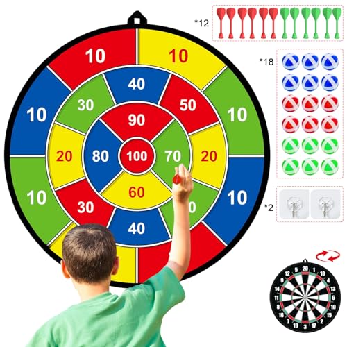 Dart Board for Kids, Darts Set Double-Sided Dart Board with Sticky Balls and Darts, Indoor Outdoor Sport Fun Party Play Parent-Child Activity Game Toys, Gifts for Boys and Girls Aged 3 to 12 Years