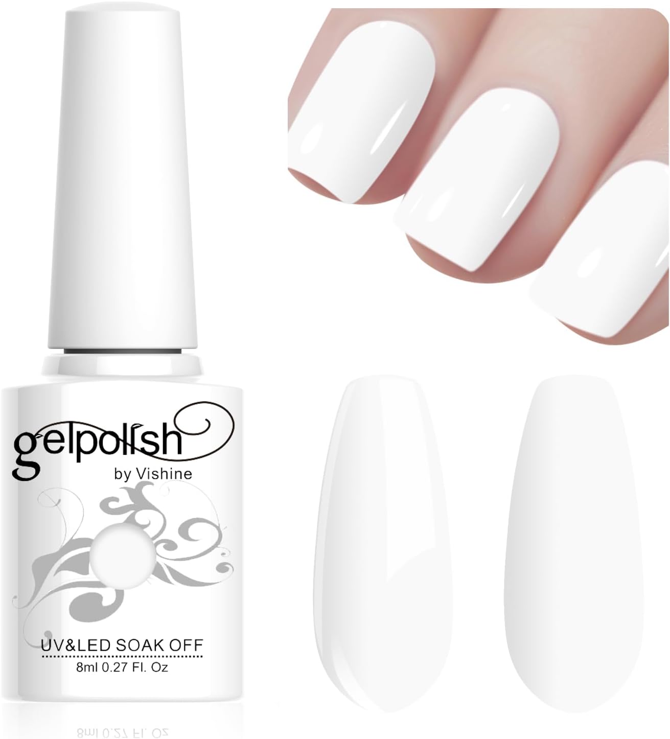 Vishine Witte Gel Polish, 8ml Franse Soak Off UV LED Gel Nail Art DIY Manicure voor Meisjes Vrouwen #046