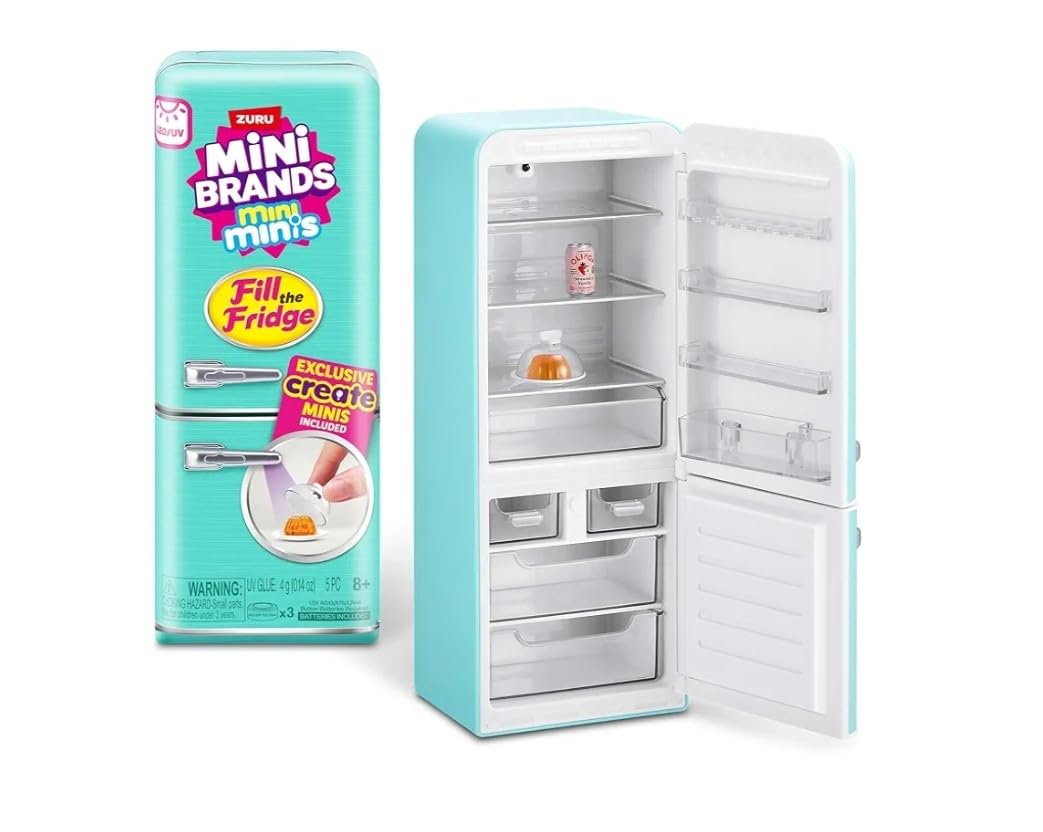 Zuru Mini frigorifero + 3 capsule, riempi il set del frigorifero, Mini Brands
