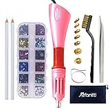 Hotfix Applicator, Afantti Rhinestone Setter Hot-fix Applicator Wand Tool Hot Fix Kit Set with 7 Tips & Hotfix Rhinestones, Pink
