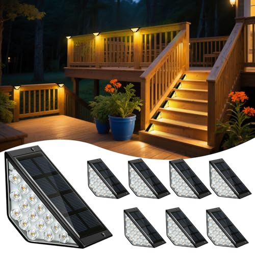BKBB PPBB Solar Step Lights for Outside, Solar Stair Lights Outdoor Waterproof, Deck Step Lights for Fence, Patio, Yard, Porch, Front Door, Sidewalk, Garden, Patio Decor (Warm White, 8 Packs)