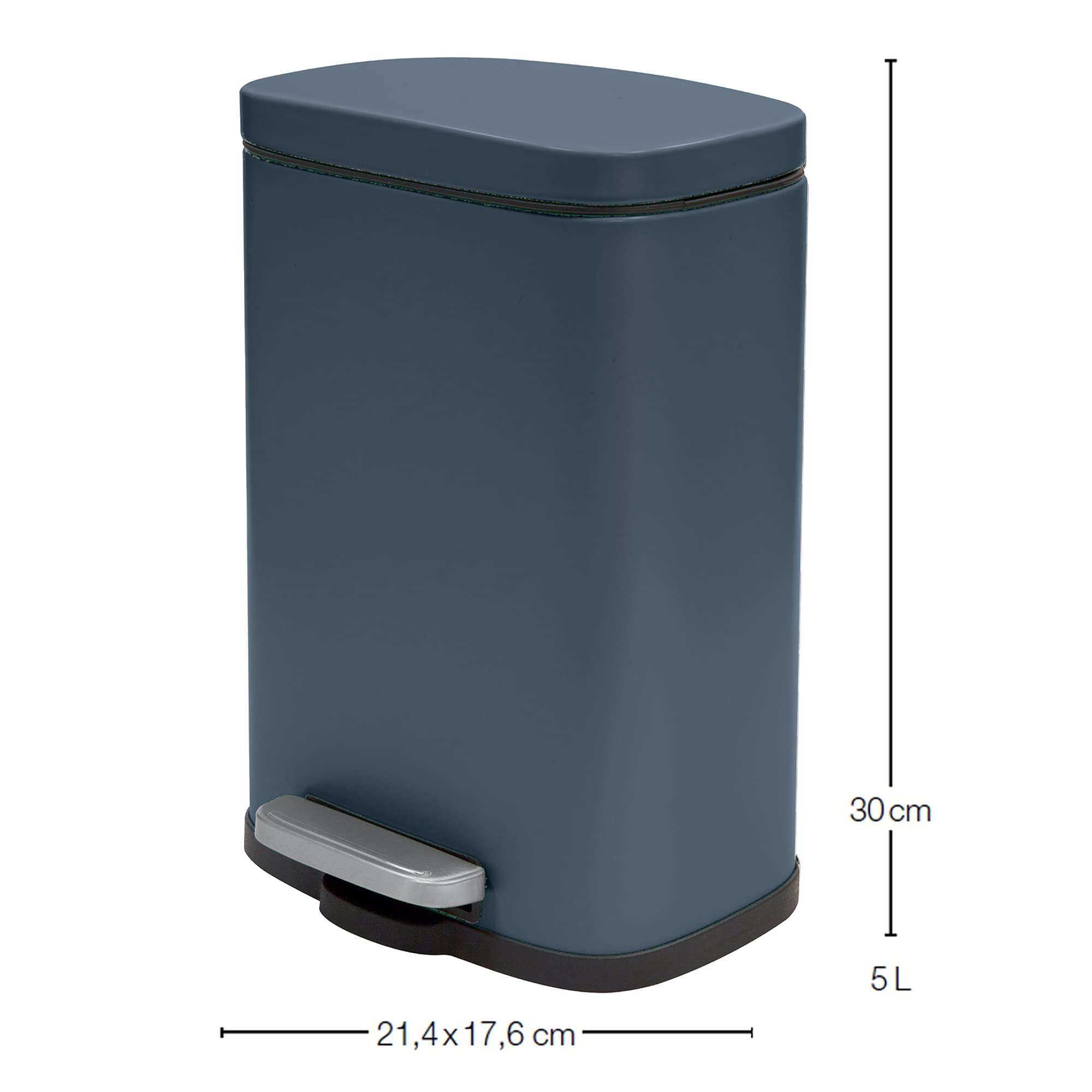 Spirella - Pattumiera da Bagno a Pedale Akira in Acciaio Inox - Chiusura rallentata, Rivestimento Anti-Impronte - 21,4 x 17,6 x 30 cm - 5 L - Petrolio Opaco