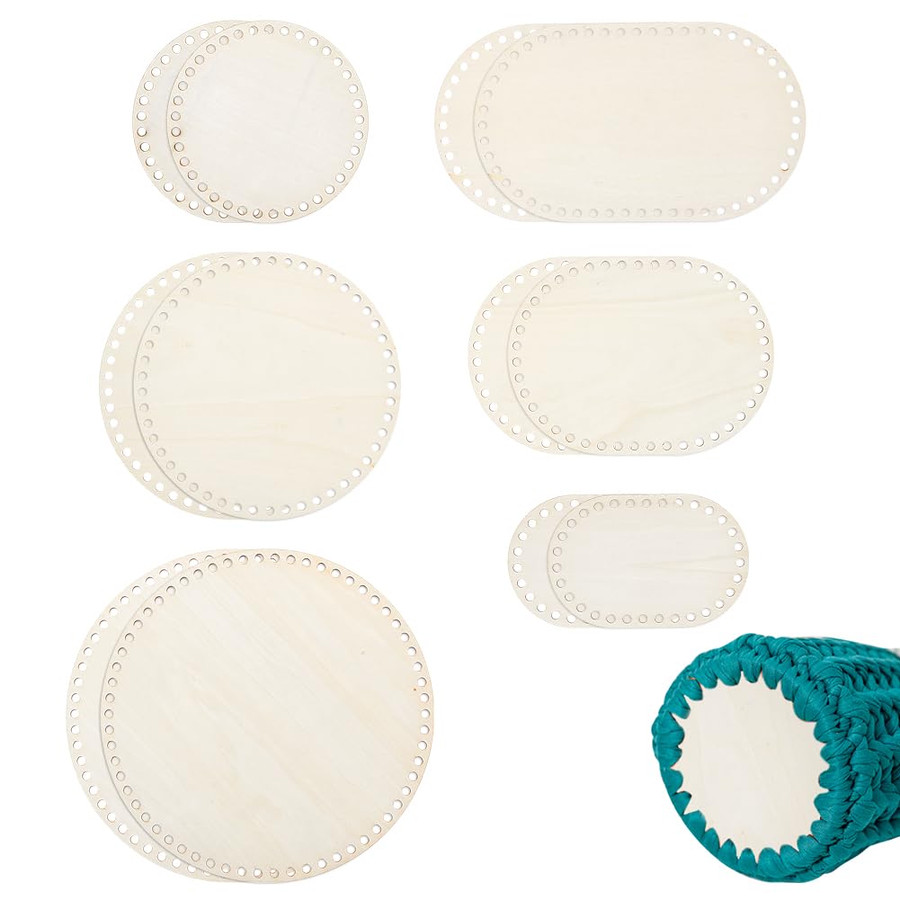 NBEADS 12 pz 6 misure di Fondo per Cestini In Legno, ovali cestini in legno Base Ovale In Legno per Cestini All'Uncinetto per Forniture Fai Da Te per Intreccio di Cestini, Foro: 6mm