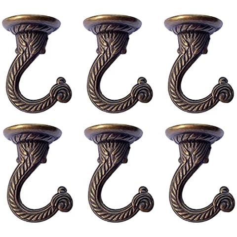 OBSTKUCHEN 6 Sets Large Swag Ceiling Hooks Heavy Duty Swag Hook with Hardware for Hanging Plants Ceiling Installation Cavity Wall Fixing (Antique Brass) Cover