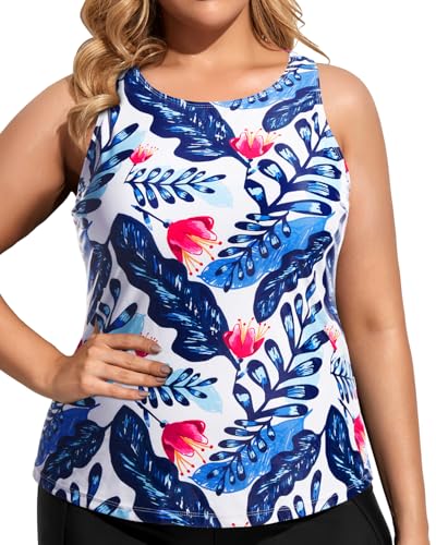 Image of Holipick Tankini Tops for Women High Neck Swim Top Only | Tummy Control, Support Removable Pads, Full Coverage, Open Back, Neck Hook, Soft Stretch Fabric, Beach and Resort