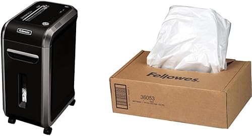 Fellowes Powershred 99Ci - Trituradora de papel de corte cruzado con capacidad de 18 hojas, 100% a prueba de atascos, color negrogris y bolsas de