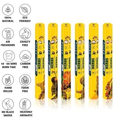 Chakra Herb Premium Fragrance Sticks – Pleasant And Peaceful Natural Incense Sticks – Premium Quality Aroma Sticks - 20 Sticks Per Box - Pack Of 6 Scented Oil Sticks #TOP3